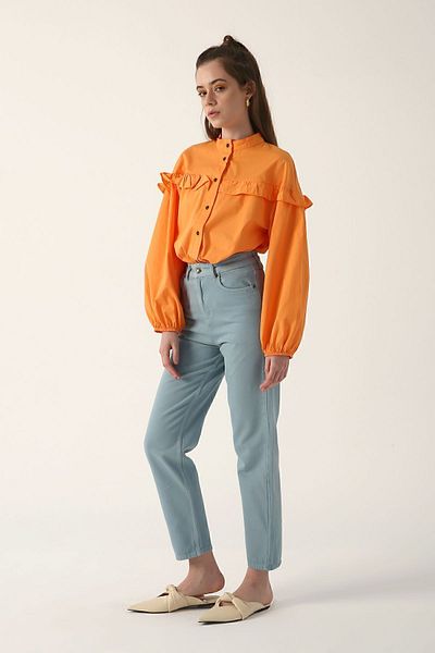 ALLDAY Pantaloni albaștri, 100% bumbac, cu croiala confortabilă