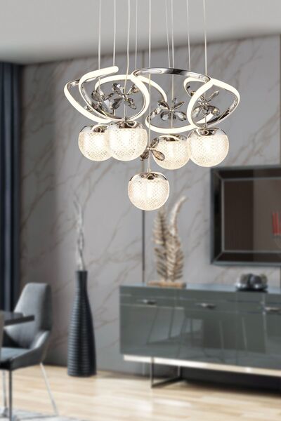 EY-EL TASARIM Galaksi? Modern Sarkit Led Avi?ze 3 Renk Krom Kaplamali Toplu Kelebek Taşli