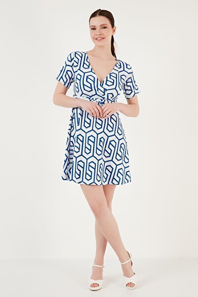 Lela Desenli Kruvaze Yaka Mini Elbise ELBİSE 5865618