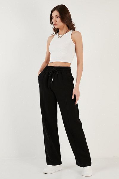 Lela Cotton And Linen Blended High Waist Relaxed Cut Wide Leg Sports Trousers Trousers 5865022