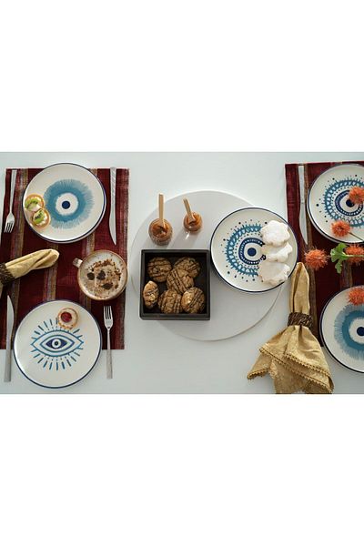 Kevin Seramik 6-Piece Special Design 20 Cm Evil Eye Beaded Handmade Cake Set