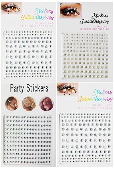 Ören Vücut Ve Yüz Taşı Stickers Makyaj Taşı Yapışkan Festival Taşı Kristal Yüz ve SAÇ TAŞLARI 4'lü SET