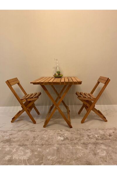 Apak Ahşap Ahşap Katlanır Masa Sırtlı Tabure Kamp Piknik Balkon Seti