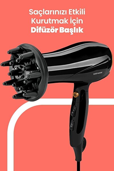 GOLDMASTER Comfort 2400 Watt Profesyonel Isı Ve Hız Ayarlı Katlanabilir Difüzörlü Saç Kurutma Makinesi