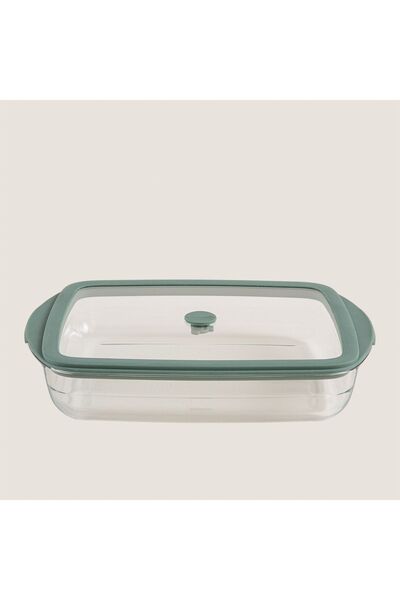 Chakra Agni Cam Dikdörtgen Saklama Kabı 1600 Ml Yeşil