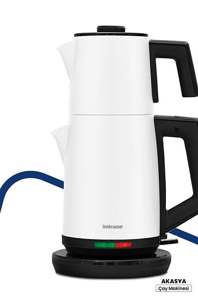 GOLDMASTER Acacia Milk White Xl 2200 Watt Patented Drip-Free Design Steel Tea Maker and Kettle