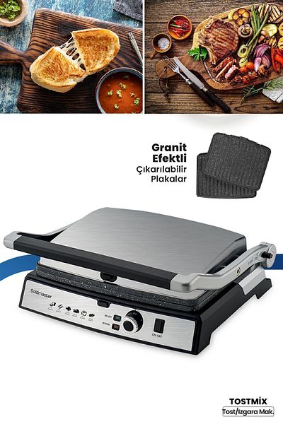 GOLDMASTER Tostmix Inox Stainless Steel 2000 Watt Granite Removable Plate Toaster and Grill Machine