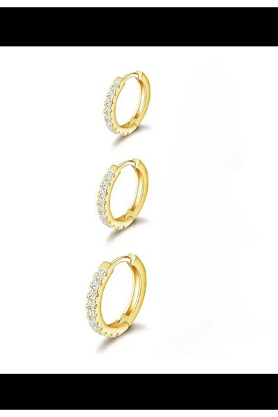 Arescollection 3 LÜ 3 BOY ZİRKON TAŞLI KARARMAZ ANTİALERJİK HALKA KÜPE SETİ