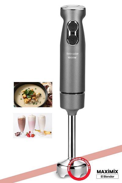 GOLDMASTER Maximix Anthracite 1000 Watt 4 Blades Stainless Steel Turbo Speed Adjustable Hand Blender