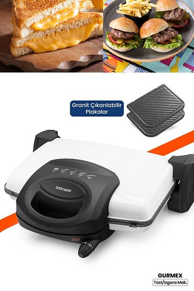 GOLDMASTER Gurmex 1750 Watt Granite Toast and Grill Machine with Removable Plates 5 Level Heat Adjustment