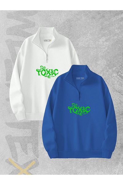 WEARTEX Toxic Printed 3 Thread Half Zipper Sweatshirt Set