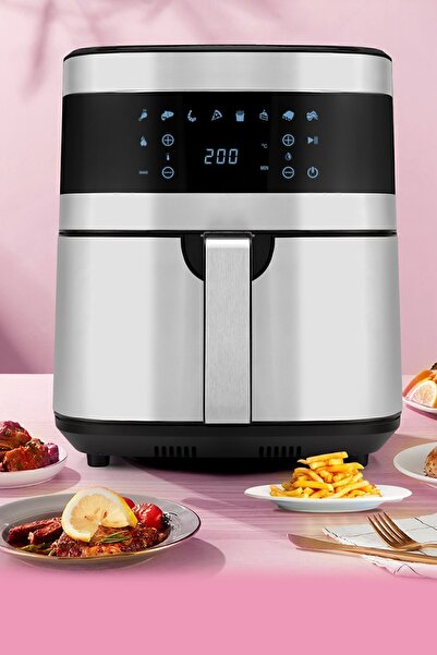 GOLDMASTER Avantajlı Ikili Set 7 Litre Inox Xxl Airfryer Sıcak Hava Fritözü Çelik Cezveli Türk Kahve Makinesi