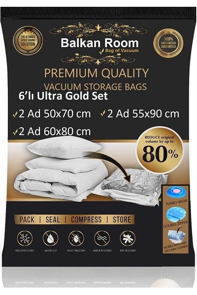 Balkan Room Вакуумна торбичка за съхранение Комплект от 6 Ultra Gold, вакуумна торбичка за съхранение