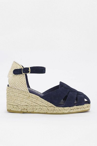 NILUFARR Navy Blue Suede Genuine Leather - Women's Heeled Sandals, Cannes
