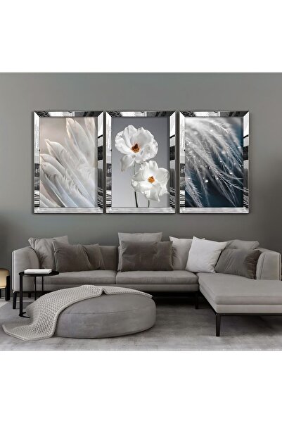 Harikabirev | Combinație de flori alb-albastru-gri | Tablou MDF cu rama din plexiglas 3dky