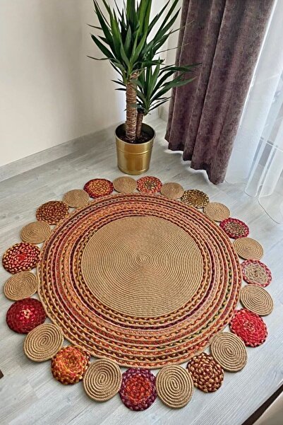 Polaris Halı Hasırlı Çift Taraflı El Örgüsü Yuvarlak Dekoratif Jüt Kilim Halı