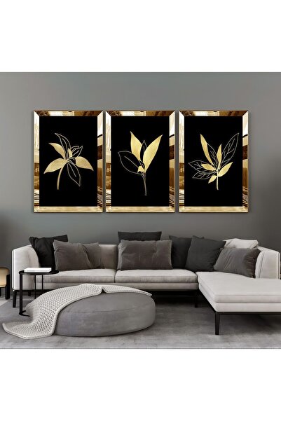 Harikabirev | Combinație de flori aur-negru 03 | Tablou MDF cu rama din plexi...