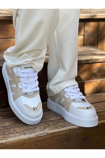 BZ Moda B2407 Star-X Ανδρικό Sneaker - Ορθοπεδική σόλα, Casual Skin, Λευκό/Μπεζ CBT