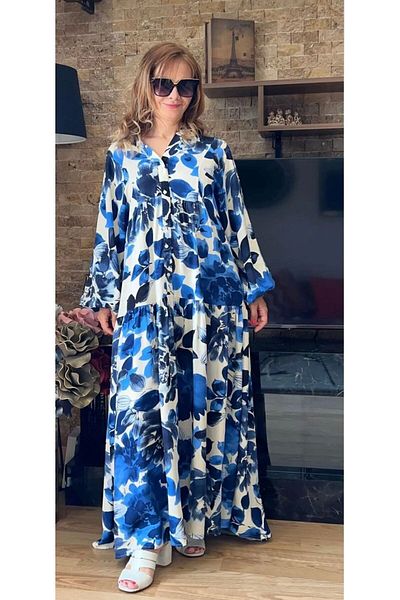 ALLPANİC MODA Floral Patterned Viscose Hijab Dress - Loose Fit