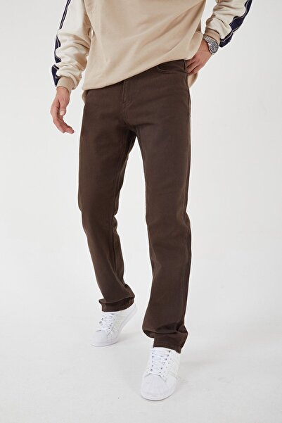DİFRANSEL Ανδρικό τζιν φαρδύ με φαρδύ πόδι Lycra Free Καφέ κανονικό τζιν με μέση