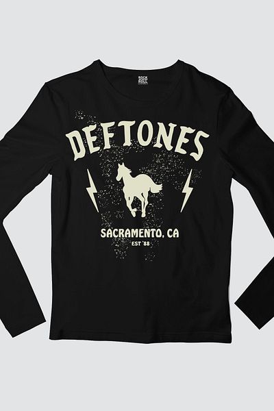 ROCKANDROLL Tricou pentru bărbați Deftones, negru, cu mânecă lungă, din bumbac pieptănat
