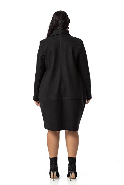 DISENTIS MODEST Large Size Black Stamp Coat - with Bag Pocket and Lining