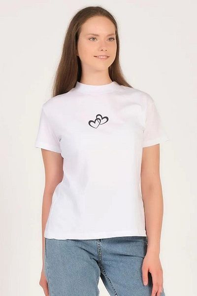 PHIL HILL Tricou de damă cu guler vertical cu model inimă albă 100% bumbac