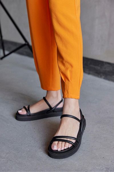 NILUFARR Angela Black Genuine Leather Women's Sandals