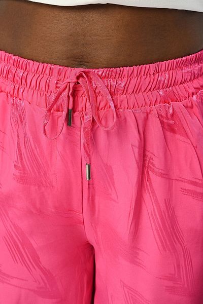 Orfeo Negro Fuchsia Patterned Women's Trousers - Elastic Waist, Wide Leg