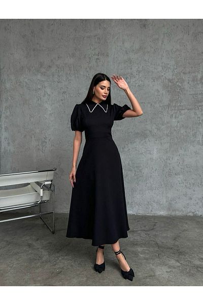 Afiş Butik Detailní límec z kamene - Black Elise s balonovými rukávy