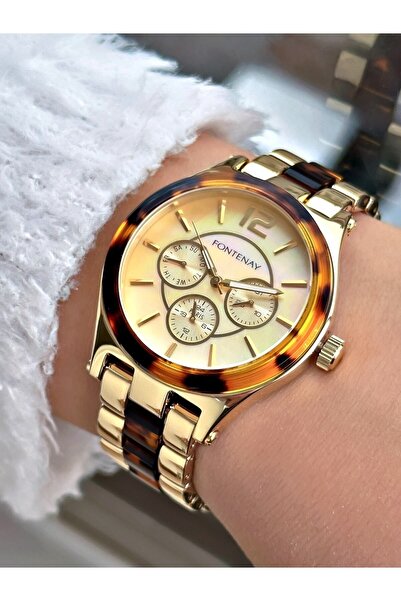 Fontenay Gold Renk Leopar Desen Fonksiyonlar Aktif Kadın Kol Saati Fn-4006.2.gk