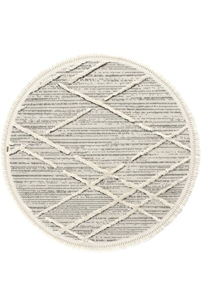 Cool Halı Sakura 2204 Gri Hav Toz Vermez Etnik Desenli Modern Dokuma Yuvarlak Salon Halısı