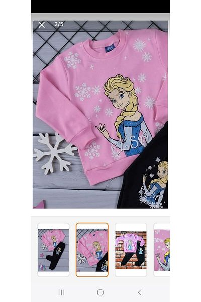 Amazon Ev Elsa Anna Patterned Pink Girl's Pajama Set - 100% Cotton Home Wear Top and Bottom Set