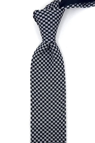 Kravatkolik Square Patterned Black-White Knitted Tie - Ör8301
