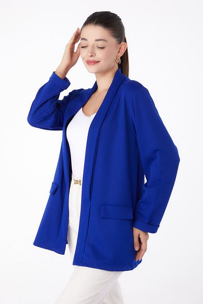 TOFİSA Blue Medium Women's Jacket - Pocket Detail, Straight Cut - 13261