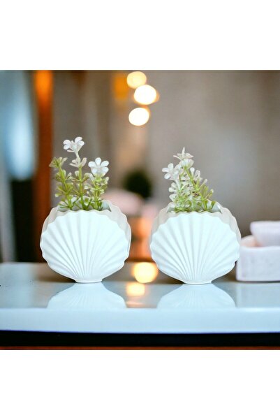 Genel Markalar 2'li Midye İstiridye Vazo, Saksi, modern Dekoratif, Pampas Kur...