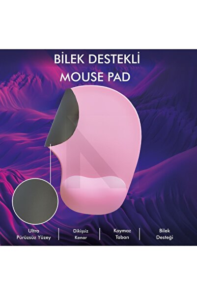 ACTIVE TEAM MP01 - Pembe Elips Bilek Destekli Mouse Pad | Konforlu, Kaymaz Ta...