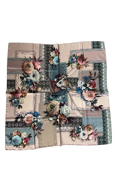PİRAMİT 90cm X 90cm Pyramid Digital Printed Floral Pattern Powder Scarf - Es-41