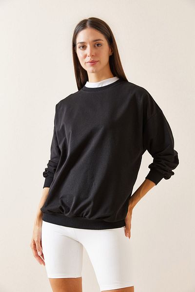XHAN Black Crew Neck Sweatshirt 5Yxk8-48918-02