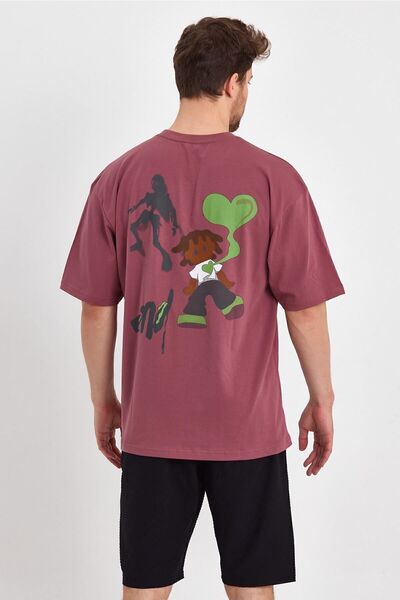 THE RULE Ανδρικό μπλουζάκι με στάμπα στο πίσω μέρος, 100% βαμβακερό φαρδύ φαρδύ κομμένο μπλουζάκι με λαιμόκοψη Dusty Rose