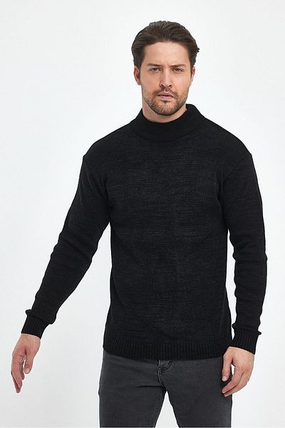 THE RULE Men's Black Half Turtleneck Non-Pilling Thick Texture Regular Fit Knitwear Sweater