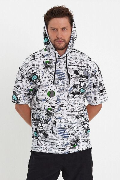 THE RULE Ανδρικό μπλουζάκι Oversize Fit με κουκούλα καγκουρό τσέπη από βαμβάκι