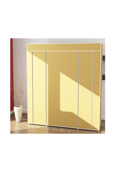 PORMET Güçlendirilmiş Çelik Yapım Çelik Metal Profil Bez Dolap Bej Renk