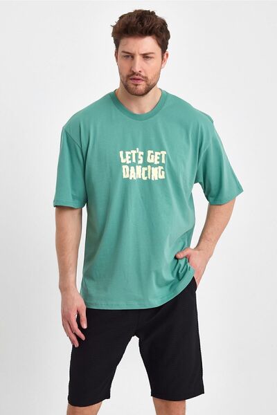 THE RULE Ανδρικό μπλουζάκι με στάμπα πλάτης, 100% βαμβακερό, φαρδύ, φαρδύ κομμένο λαιμόκοψη με απαλή υφή μέντα