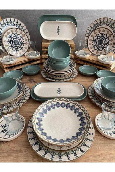 Keramika Set Dinner 44 Piece 6 Person Kera Green
