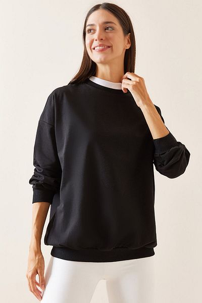 XHAN Black Crew Neck Sweatshirt 5Yxk8-48918-02
