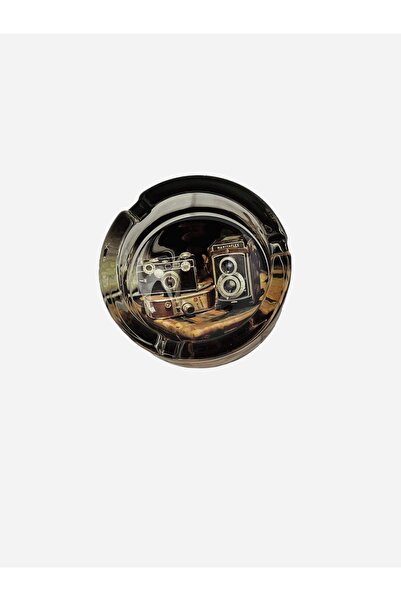 FYZSHOPPING MİNİ BİSTRO YUVARLAK CAM RENKLİ RETRO BASKILI KAYMAZ TABAN KÜLLÜK