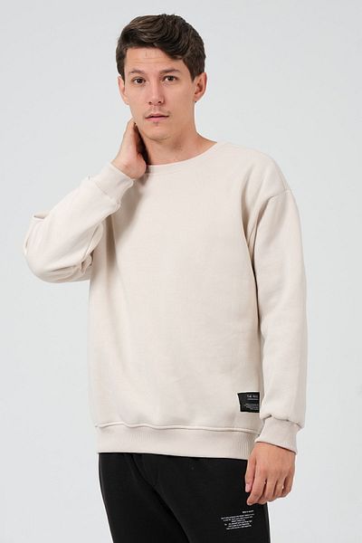 THE RULE Ανδρικό μπλουζάκι μπεζ Oversize Fit Crew Neck Basic με μαλακό φτερό