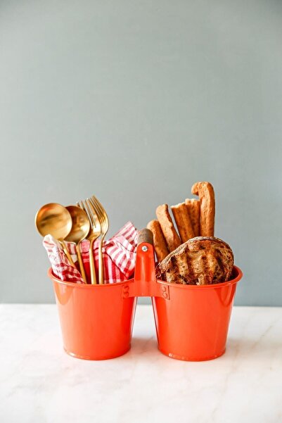 Arma House حامل ملعقة بمقبض برتقالي مجلفن - خشب على الطراز الريفي