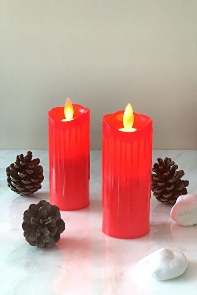 Arma House 2'li Büyük Boy Titreyen Alevli Kırmızı Led Mum Seti 9 Cm